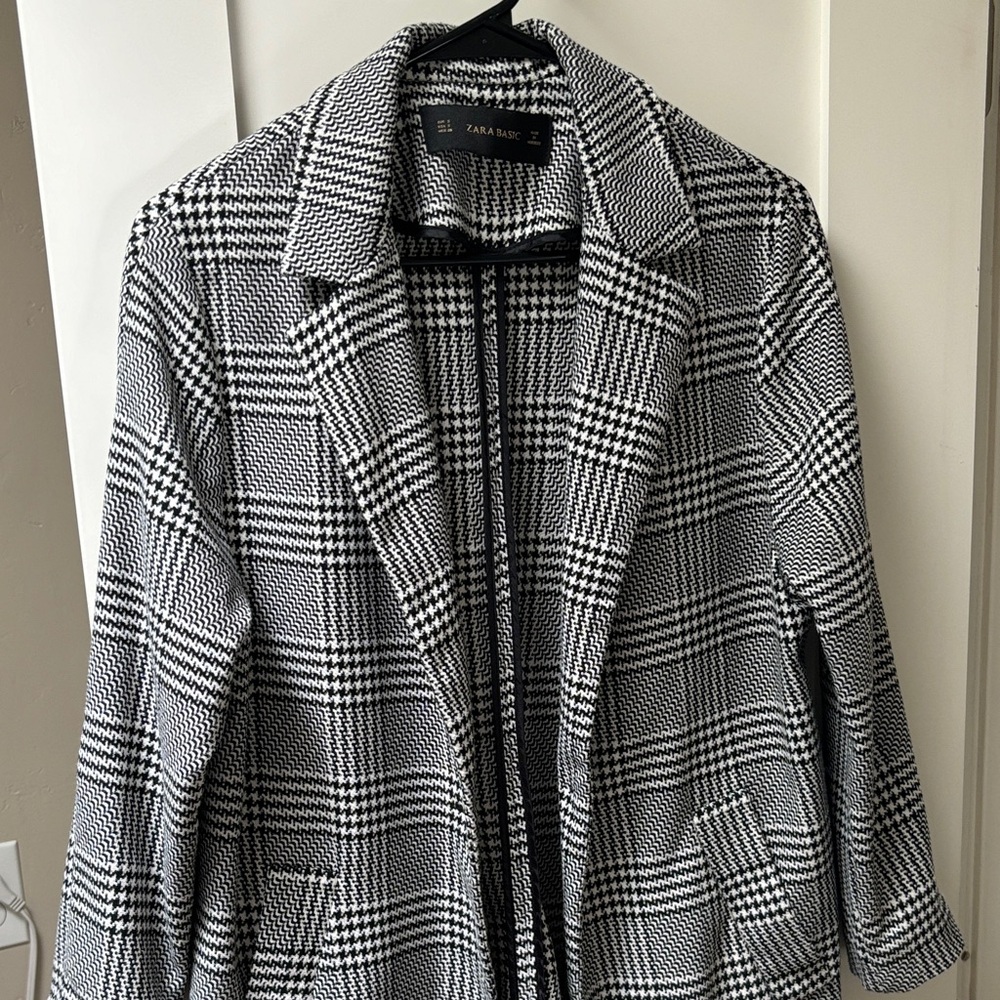 Zara Black & White Glen Plaid Trench Coat